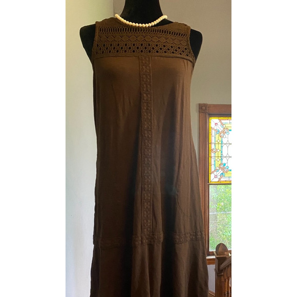 Boho J. Jill Kona Dress Crochet Neutral Brown Cotton Modal Shift Small / Tall - Picture 5 of 10